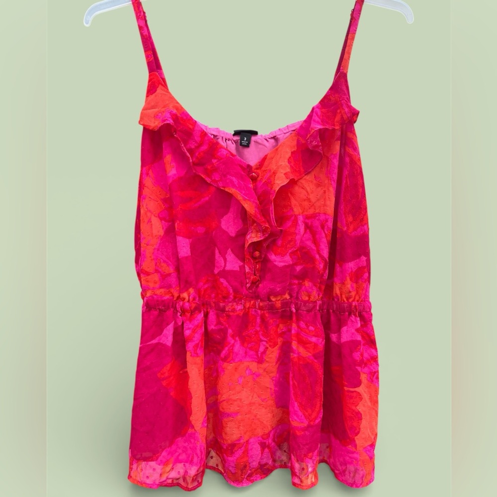 ☀️Torrid Floral Chiffon Ruffle Tank Top Size 3 (3X) Pink Orange Tropical Summer